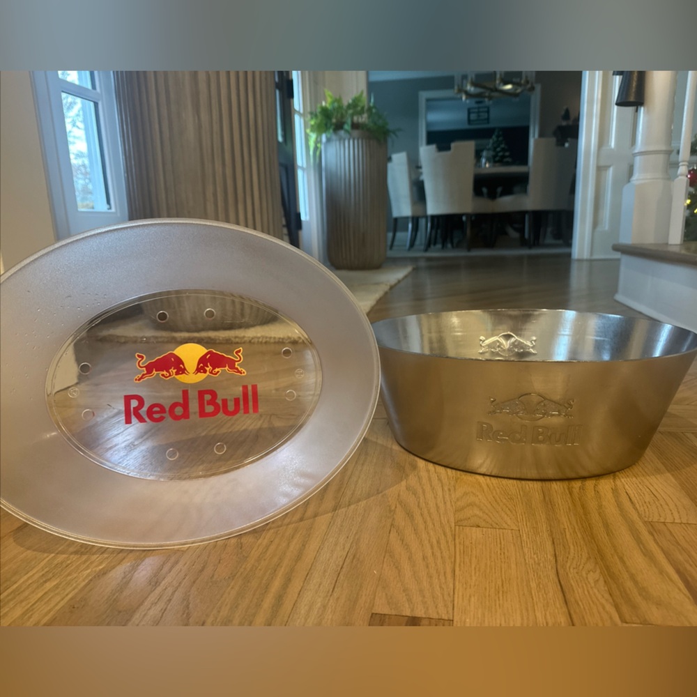 Large limited edition RED BULL ice bowl bucket party Silver bowl & liner bar